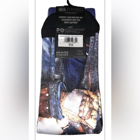 Suicide Squad Cap Boomerang Crew Socks 1 Pair Men 8-12 Blue Black Sublimated DC - Picture 7 of 7